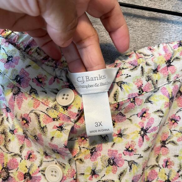 Vintage Floral Button Front Midi Skirt Cottagecore Boho Retro Linen Blend 3X - Picture 4 of 6